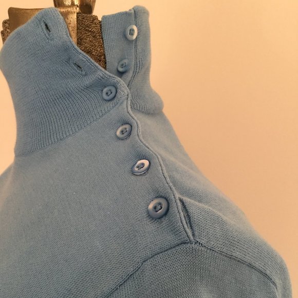 NWOT J Crew 100% Cotton Lightweight Side-neck Buttoned Blue Turtleneck - Picture 5 of 7